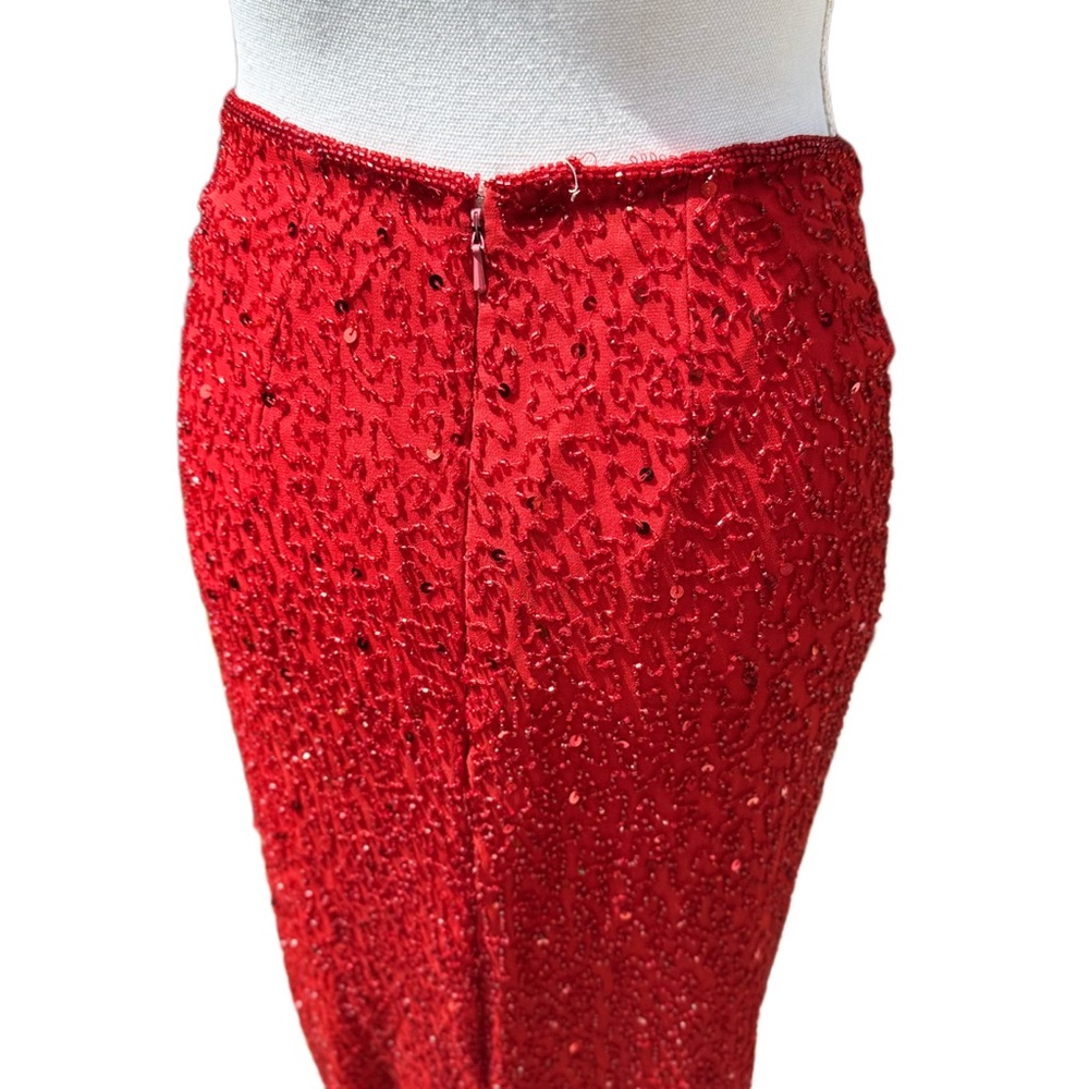 Y2k Scala Red Sequin & Beaded Floor Length Silk O… - image 7